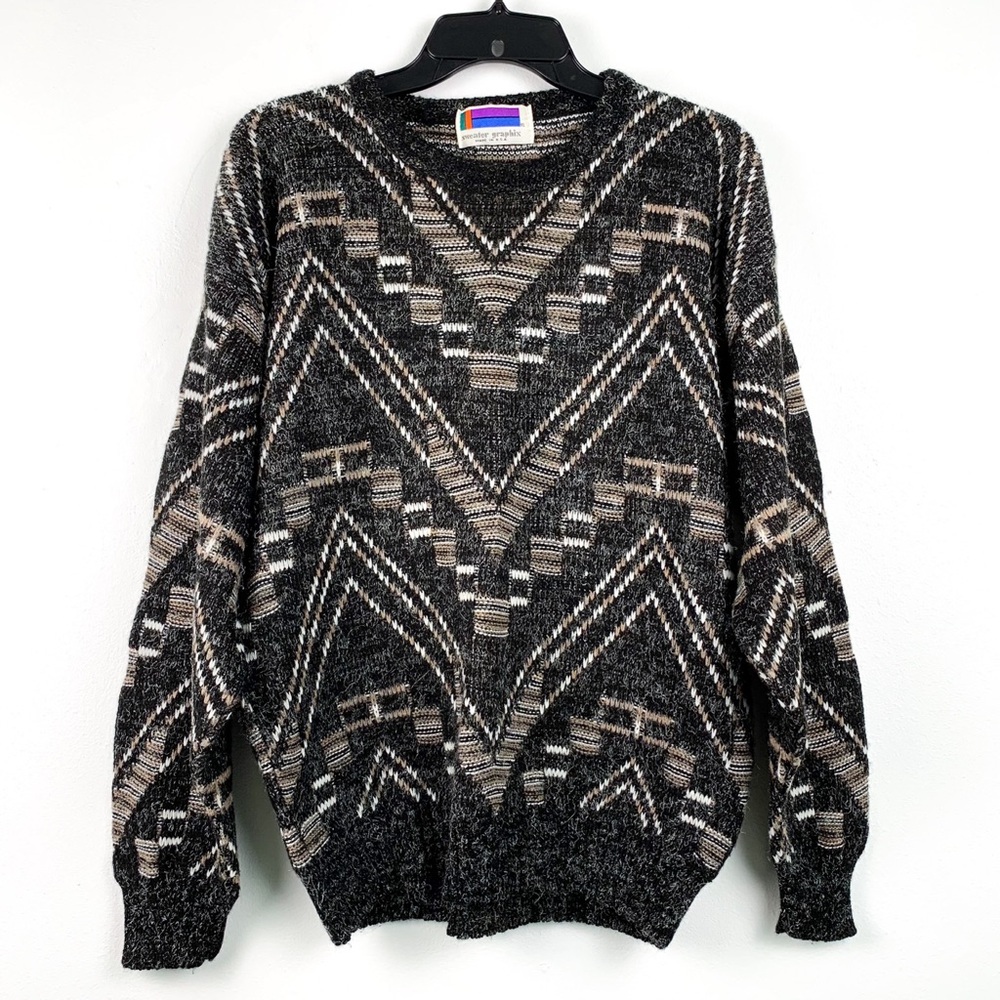 Vintage 90s sweater gray w/ geometric pattern by Sweater Graphix fits like large